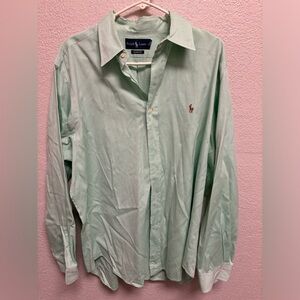 Ralph Lauren Button Up Shirt 16.5 34/35 Classic Fit Green Flesh Pony Preppy